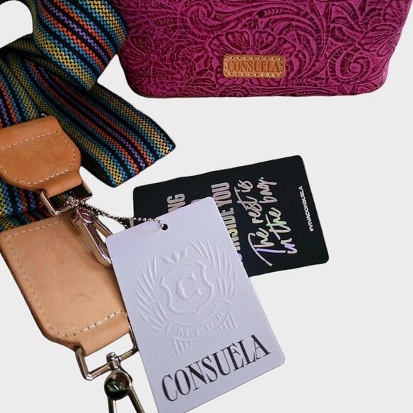 Consuela mena wedge purse fuchsia tooled leather bag Pink Crossbody - Picture 9 of 14